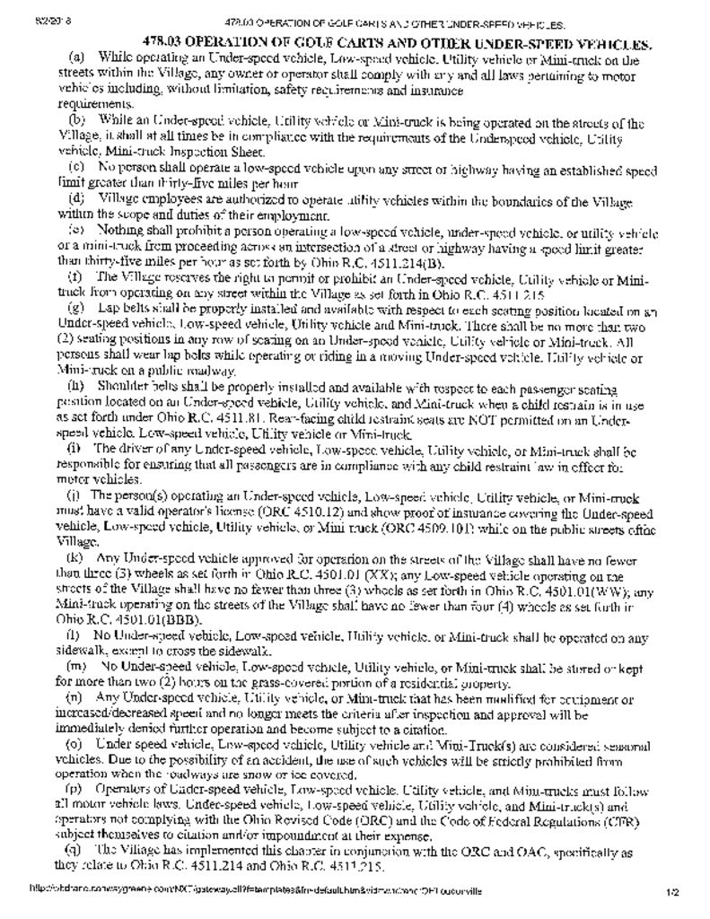 thumbnail of 478.03 Operation of Golf Carts and Other Under Speed Vehicles
