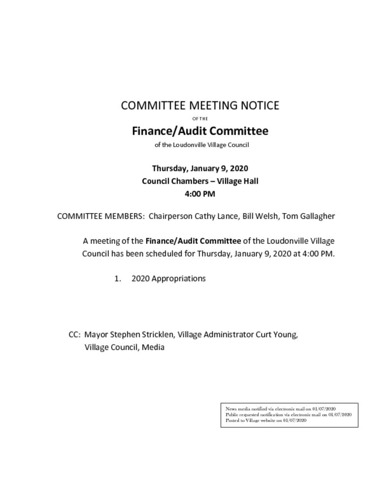thumbnail of FINANCE COMMITTEE MEETING NOTICE Jan 7 2020