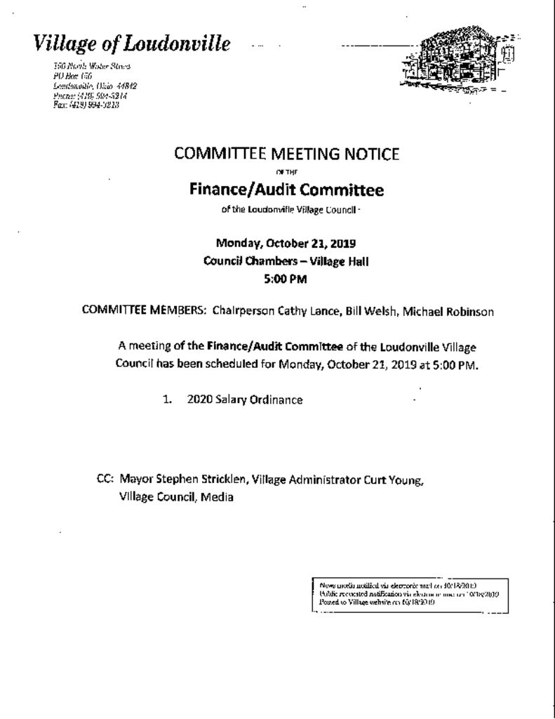 thumbnail of Finance Committee Notice Oct 21 2019