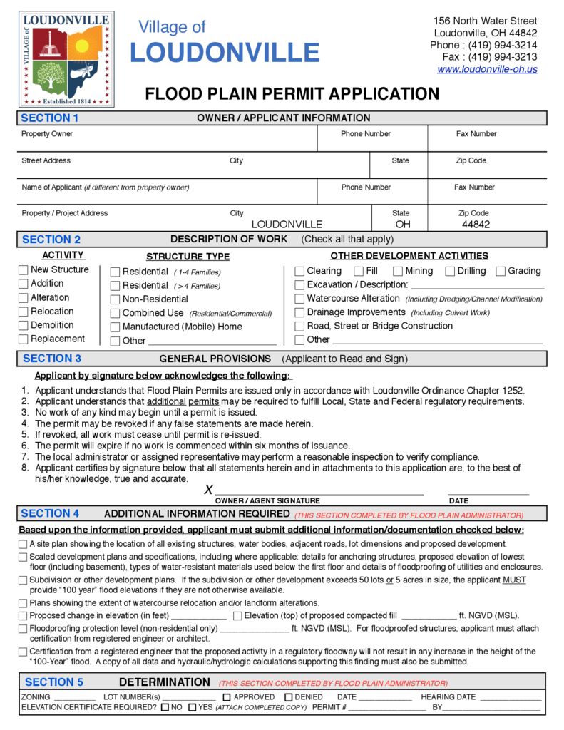 Loudonville Flood Plain Permit Application Village of Loudonville