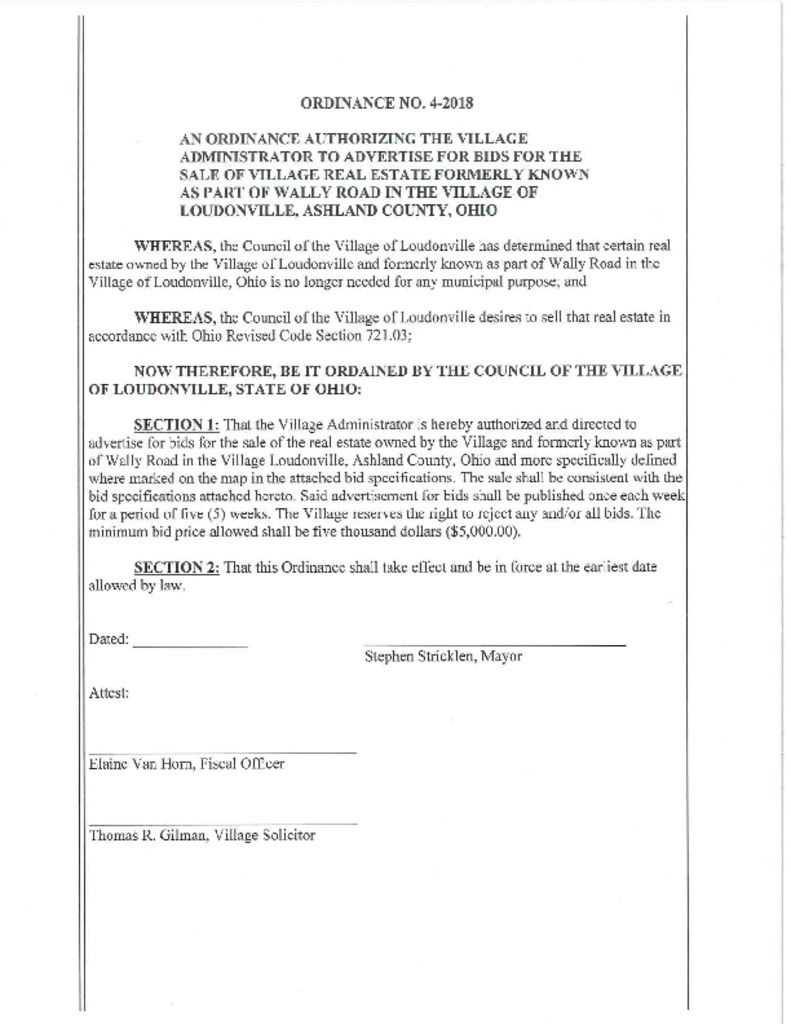 Ordinance 42018 Sale of Wally Road