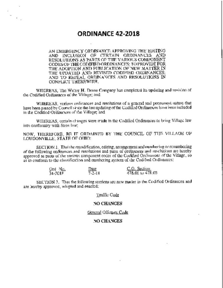 Ordinance 422018 Codified Ordinance Update Village of Loudonville