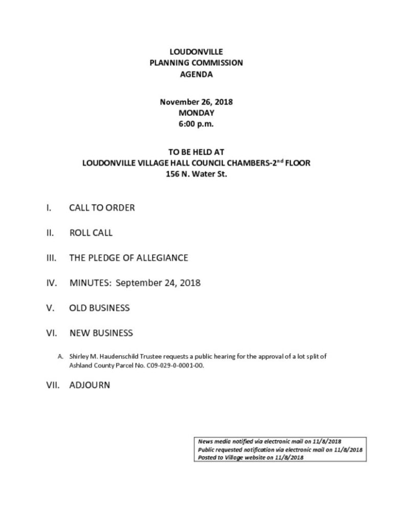 PLANNING COMMISSION AGENDA 112618 Village of Loudonville