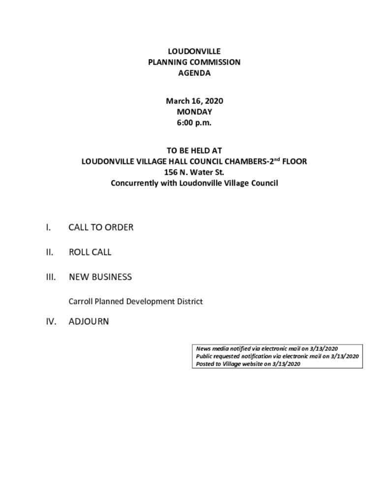 PLANNING COMMISSION AGENDA 31620 Village of Loudonville