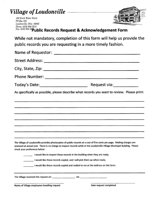 thumbnail of Public Records Request and Acknowledgement Form