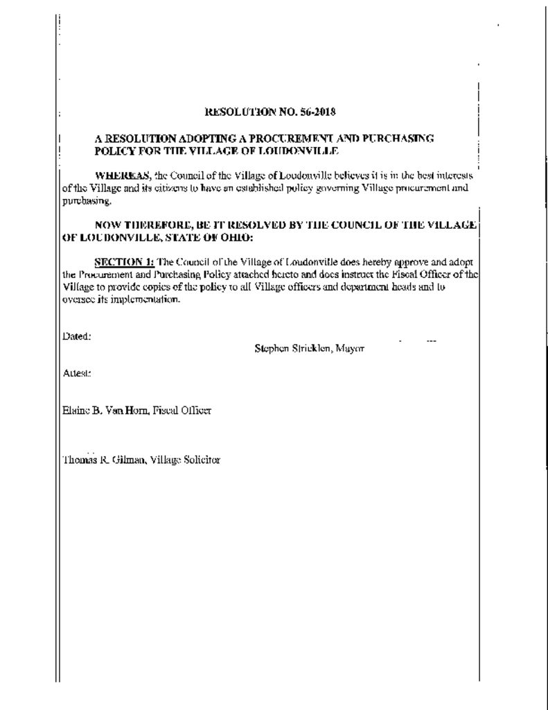 thumbnail of Resolution 56-2018 – Procurement and Purchasing Policy