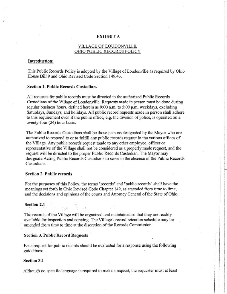 thumbnail of Village of Loudonville – Public Records Policy